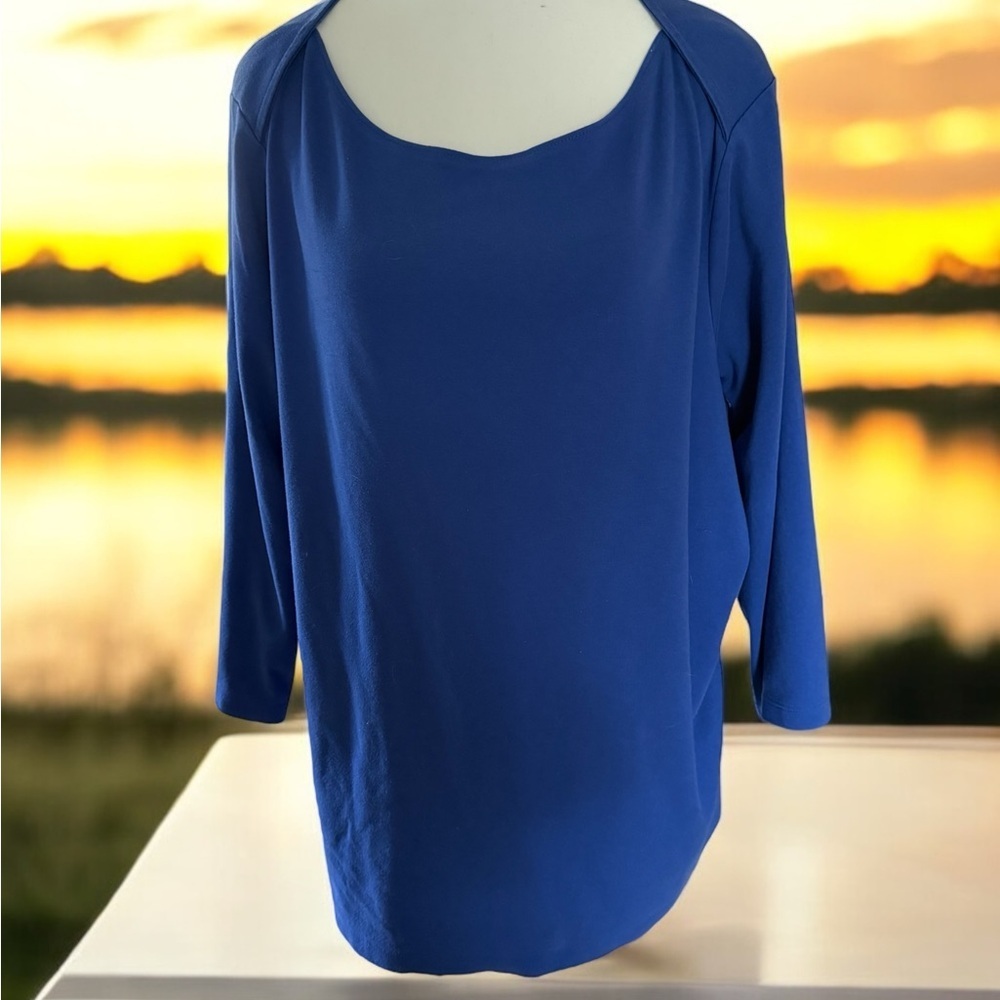 Lands' End Blue Relaxed 3/4 Sleeve Blouse